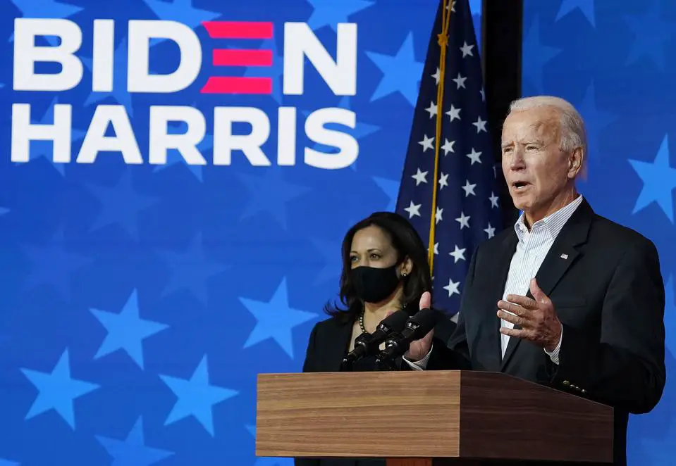 5 de noviembre de 2020: ¿Qué podría significar una presidencia de Biden-Harris para el océano? Vistos aquí, Joe Biden y Kamala Harris hablan en Wilmington, Delaware mientras se cuentan los votos. 