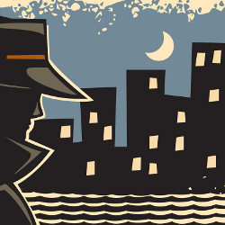 detective noir en el paisaje urbano nocturno, ilustración
