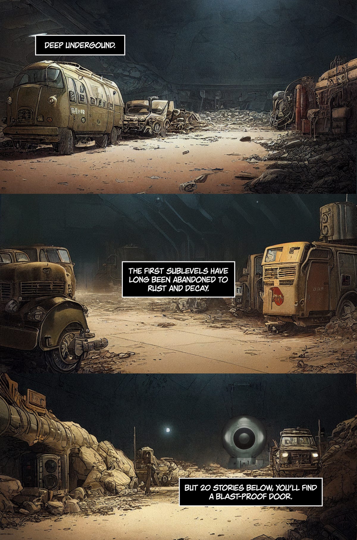 Un paisaje apocalíptico en tonos sepia del cómic The Lesson