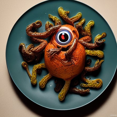 “Una criatura con mil ojos y un millón de extremidades, cocinada al estilo de Duck à l'Orange”, generada por un artista de IA.