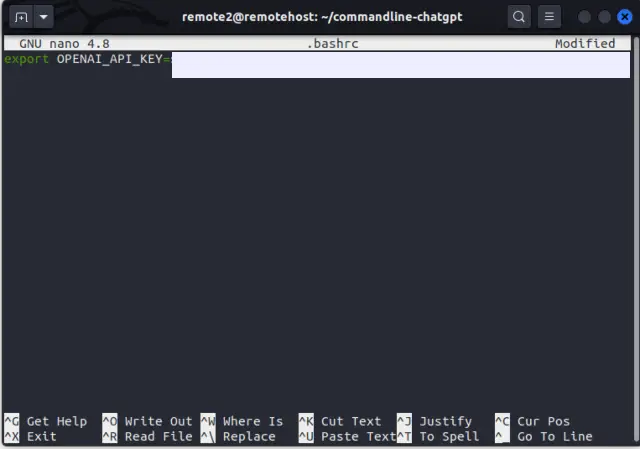 agregando la clave de API de OpenAI al archivo .bashrc - chatgpt linux