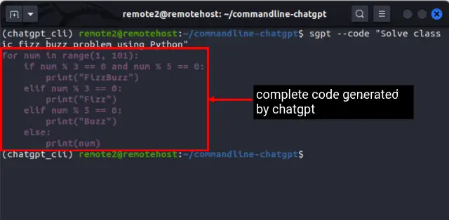 generando código para el problema de fizz buzz con ChatGPT en Linux Terminal